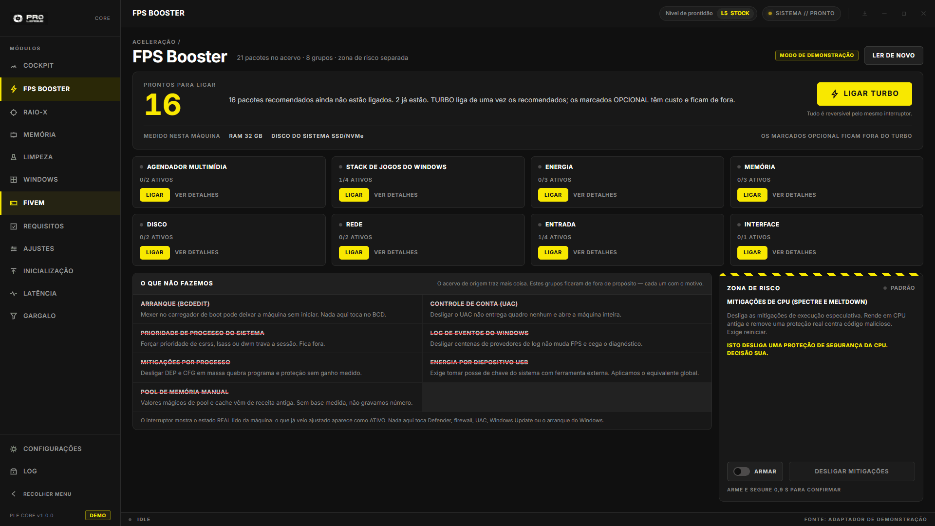 Tela FPS Booster do PLF CORE